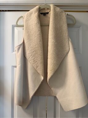 Lauren Ralph Lauren Cream Sherpa Faux Suede Waterfall Vest Size M